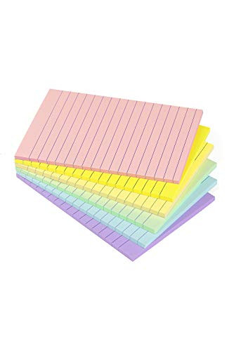 Lined Sticky Notes 4X6 in Pastel Ruled Post Stickies Colorful Super Sticking Power Memo Pads Its Strong Adhesive- 18 Pads/Pack- 45 Sheets/pad