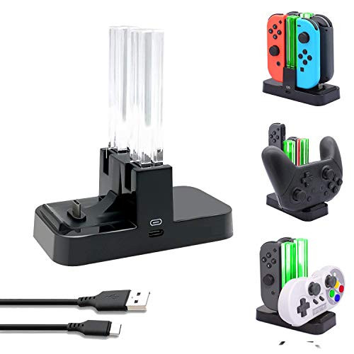 Switch Joy-con and Pro Controller Charger for Nintendo Switch, Charging Dock Stand Station for Switch Joycon and Pro Controller with LED Indicator and Type C Cable (Black)