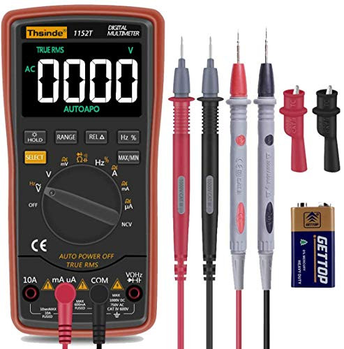 Auto Ranging Digital Multimeter TRMS 6000 with Battery Alligator Clips Test Leads AC/DC Voltage/Account-Voltage Alert- Amp/Ohm/Volt Multi Tester/Diode-EBTN Screen-