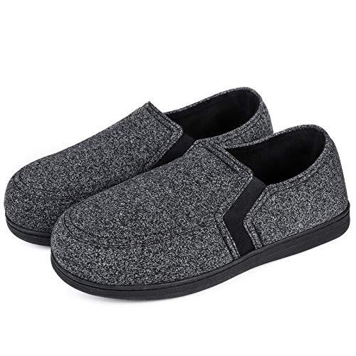 HomeTop Men's Cozy Knit Memory Foam Slipper Breathable Terry Cloth Anti Skid House Shoes with Stretchable Elastic Gores-12- Black-