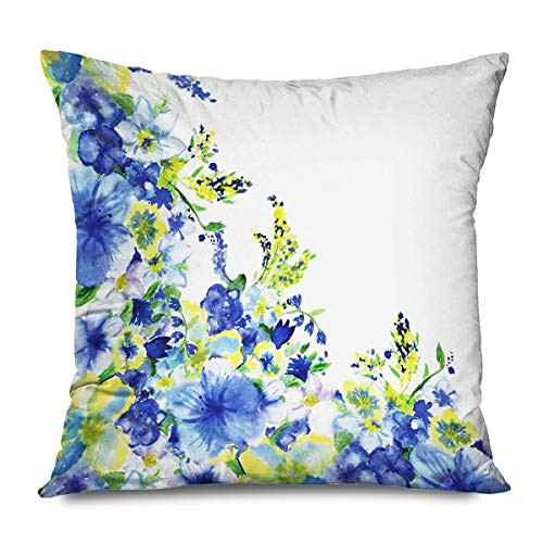 Onete Throw Pillow Cover Watercolor Flower Motley Floret Motifs Splash Anemone Iris Revival Nature Blue Yellow Pillowcase Home Decor 20x20 Inches Cushion Case for Bedroom Sofa Living Room