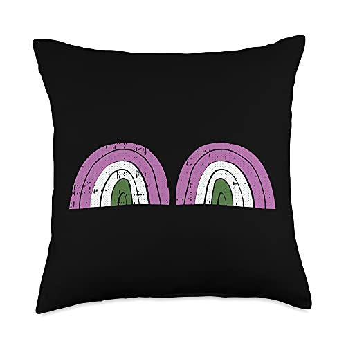 Gender-queer Cloths Gift Queer Pride LGBT-Q Ally Rainbow Boob Gender-queer Pride Flag Proud LGBT-Q Ally Throw Pillow- 18x18- Multicolor