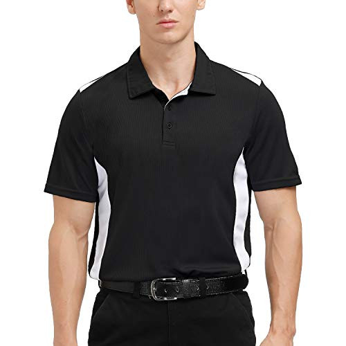 Men's Short Sleeve Polo Shirt Moisture Wicking Performance Golf Shirts Classic Fit T-Shirts -12177 Black- L-
