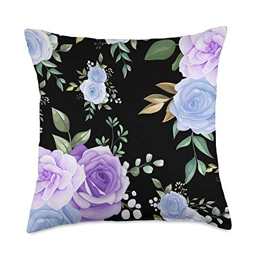Floral Pattern Roses Women Flowers Girls Gift Idea Purple Flower Floral Pattern Women Girl Gift Vintage Rose Throw Pillow- 18x18- Multicolor