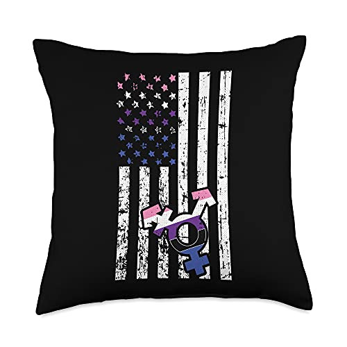 Gender-fluid Cloths Gift Proud LGBT-Q Pride Ally American Flag Gender-fluid Pride Proud LGBT-Q Patriotic Ally Throw Pillow- 18x18- Multicolor