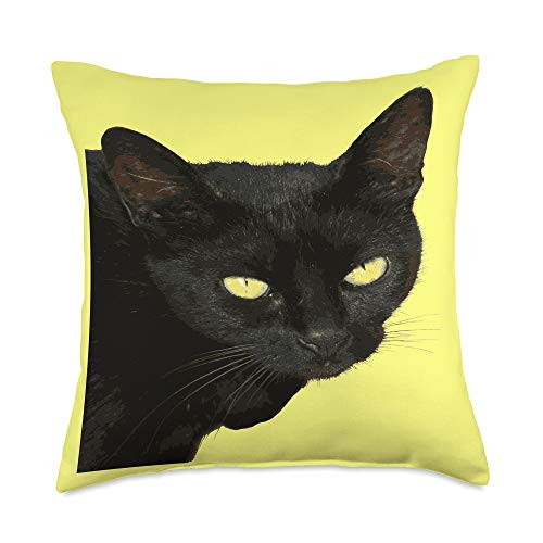 taiche Jet Black Cat With Yellow Eyes Vector Portrait Throw Pillow- 18x18- Multicolor