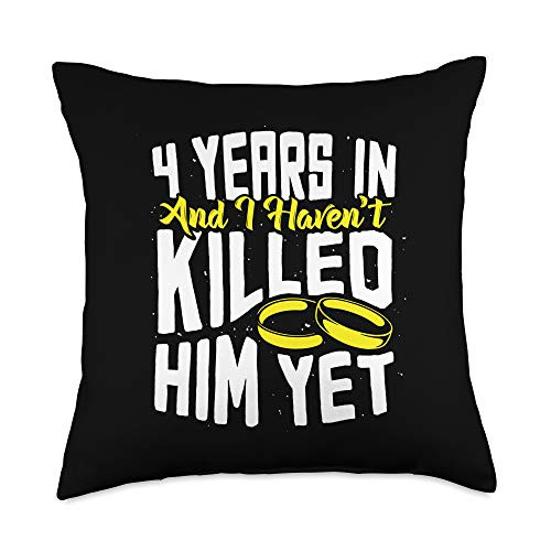 Wedding Anniversary Gifts for Her Apparel 4th Wedding Anniversary Gift for Wife 4 Years of Marriage Throw Pillow- 18x18- Multicolor