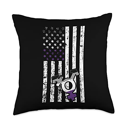 Asexual Cloths Gift Ace Pride Proud LGBT-Q Ally American Flag Asexual Pride Proud LGBT-Q Patriotic Ally Throw Pillow- 18x18- Multicolor