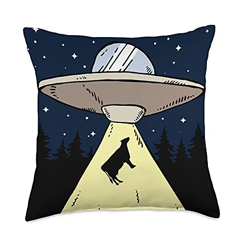 Unidentified Flying Object Alien Outer Space Gift Outer Space Funny UFO Cow Abduction Farm Animal Alien Throw Pillow- 18x18- Multicolor