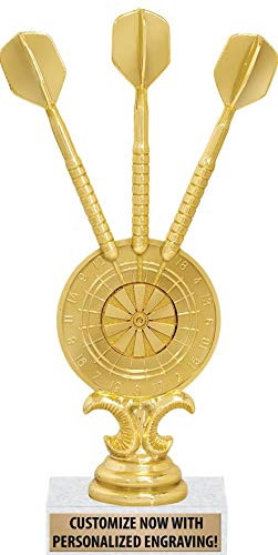 Crown Awards Dartboard Trophies - 6inch Gold Bullseye Darts Trophy On White Marble Base Prime