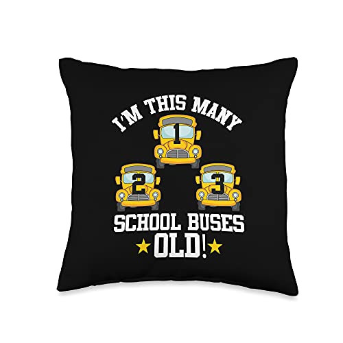 Cool Counting School Buses Anniversary Designs 3 Year Old Gift 3rd Birthday For Kids Boys Funny School Bus Throw Pillow- 16x16- Multicolor