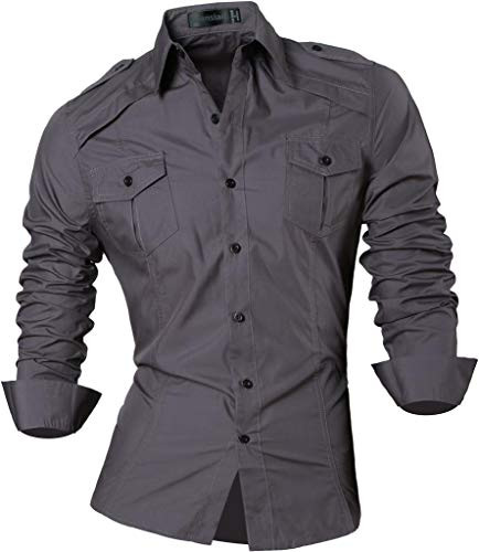 jeansian Men's Slim Long Sleeves Casual Button Down Dress Shirt 8001 Gray XXL