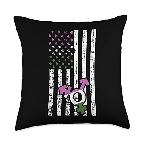 Gender-queer Cloths Gift Queer Pride LGBT-Q Ally American Flag Gender-queer Pride Proud LGBT-Q Patriotic Ally Throw Pillow- 18x18- Multicolor