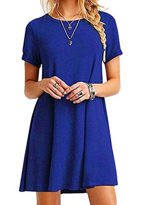 OMZIN Women's Short Sleeve O-Neck Casual Swing T-Shirt Dress Blue 3XL OMZIN Women's Short Sleeve O-Neck Casual Swing T-Shirt Dress Blue 3XL
