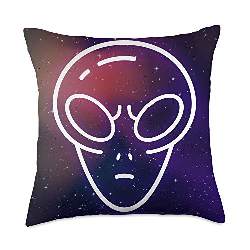 Unidentified Flying Object Alien Outer Space Gift Extraterrestrial Head Galaxy Outer Space Alien Throw Pillow- 18x18- Multicolor