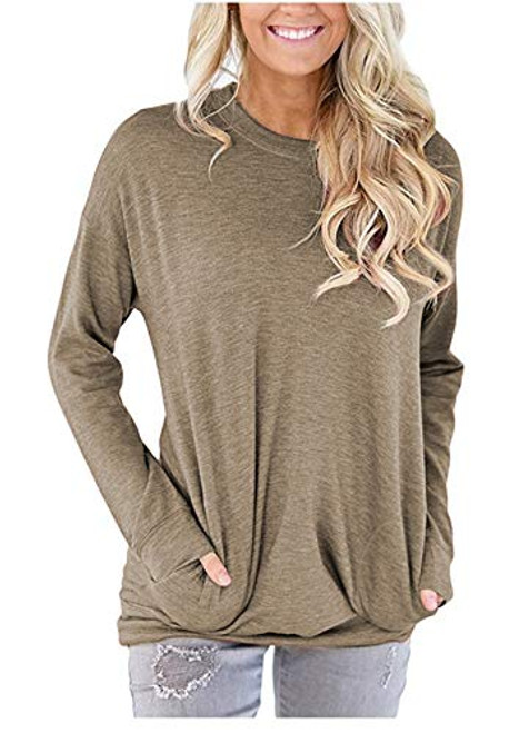 onlypuff Cute Bottom Shirts for Women Khaki Pockets T Shirt Solid Batwing Sleeve Tunic Tops M onlypuff Cute Bottom Shirts for Women Khaki Pockets T Shirt Solid Batwing Sleeve Tunic Tops M