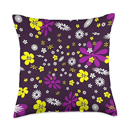 Floral Mandala Gift Geometric Patterns or Designs Floral Geometric Pattern Purple On Yellow Christmas Throw Pillow- 18x18- Multicolor
