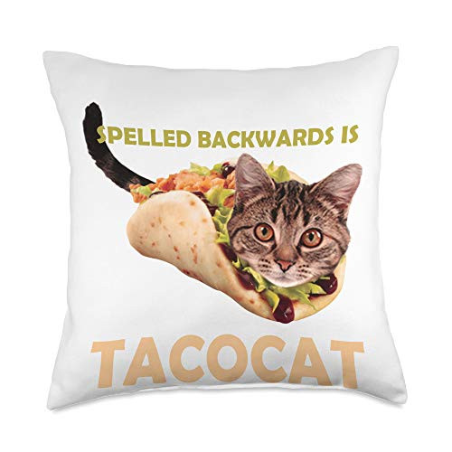Tacocat Taco Cat Spelled Backward Is Gift Funny and Cute Taco Cat Spelled Backward Is Tacocat Throw Pillow- 18x18- Multicolor