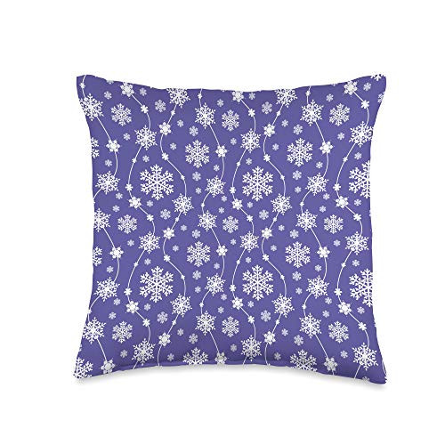 Fabulously Festive Christmas Gift Ideas Pretty Bright Purple and Winter White Snowflake Pattern Gift Throw Pillow- 16x16- Multicolor