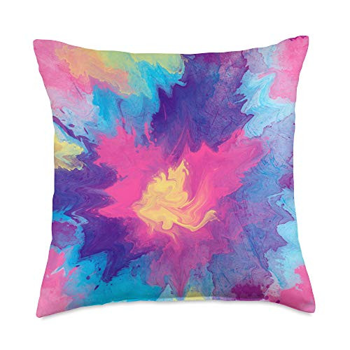 Tie Dye Designs Splattered Tie Dye Ombre Pattern Pink Yellow Purple Blue Throw Pillow- 18x18- Multicolor