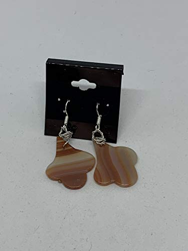 Natural Orange Agate Gemstone Triangle Flower Sterling Silver Dangle Earrings