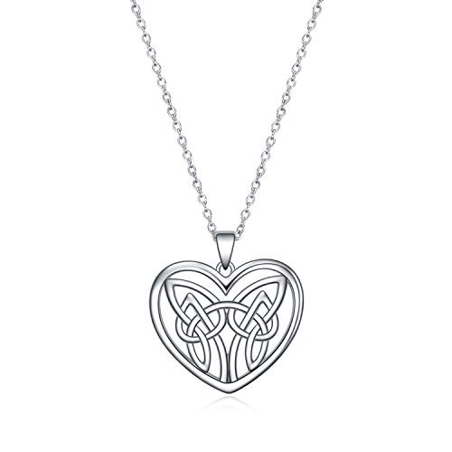 POPLYKE Celtic Jewelry for Women Sterling Silver Celtic Knot Love Heart Pendant Necklaces for Women