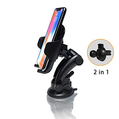 TIDLAY Car Mount Holder Universal Phone Holder 360 Degree Rotation for iPhone X/8/8Plus/7/7Plus/6s/6Plus/5S, Galaxy S5/S6/S7/S8, Google Nexus, LG Car Stand and More (Black)