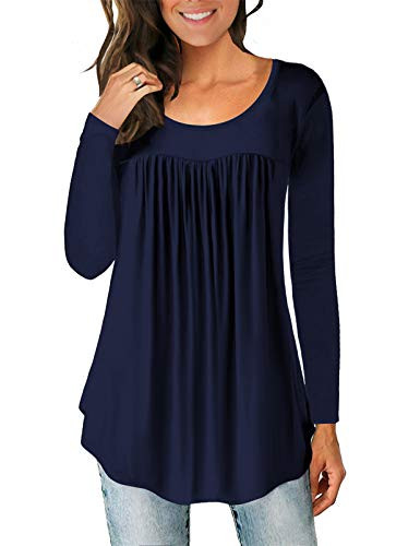 Mystry Zone Plus Size Shirts Womens Long Sleeve Tunic Tops Dark Blue Blouse XXL