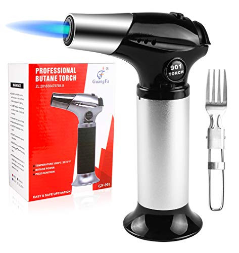 Butane Torch Culinary Blow Torch Lighter - iVict Aluminum Refillable Kitchen Torch - Adjustable Flame Lighter with Safety Lock for Cooking, Baking, BBQ, Camping, and More (Butane Gas Not Include)