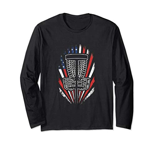 Patriotic Disc Golf Basket Disc Golfing Frisbee Disc Golf Long Sleeve T-Shirt