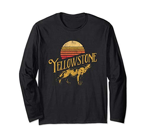 Howling Wolf Yellowstone National Park Sunset Graphic Long Sleeve T-Shirt