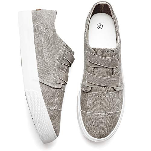 Womens White Slip on Tennis Shoes Canvas Sneakers Walking Shoes Casual Shoes Slip On Shoes Loafers Grey-Grey.US11-