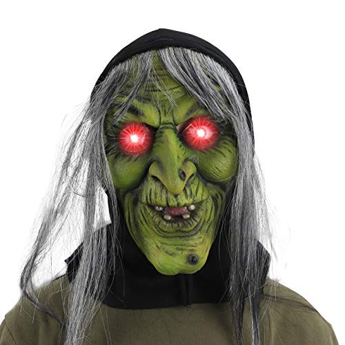 molezu Halloween Witch Mask Scary Evil Costume Head Masks Creepy Adult Party Cosplay Props -LED-Green-