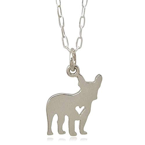 Sterling Silver Love My French Bulldog with Heart Cutout Flat Charm Necklace 18inch