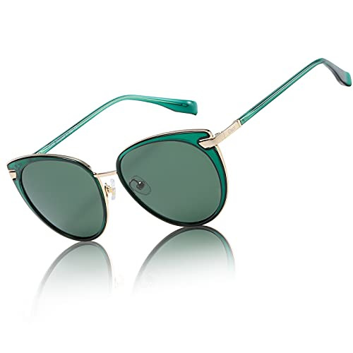 DUCO Fashion Metal Round Designer Sunglasses for Women-Polarized Classic Vintage Retro Shades DC1222 -Transparent Green-