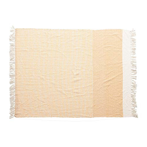 Creative Co-Op Woven Recycled Cotton Blend Tassels- Yellow  and  Cream Color Throw
