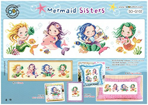 SO-G102 Mermaid Sisters- SODA Cross Stitch Pattern leaflet- authentic Korean cross stitch design chart color printed on coated paper