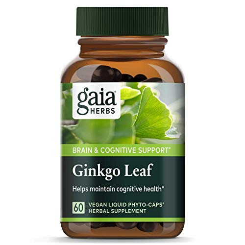 Gaia Herbs Ginkgo Leaf- Vegan Liquid Capsules- 60 Count - Daily Brain Health and Mental Focus Supplement with Antioxidants- Organic Ginkgo Biloba 1380mg Per Serving