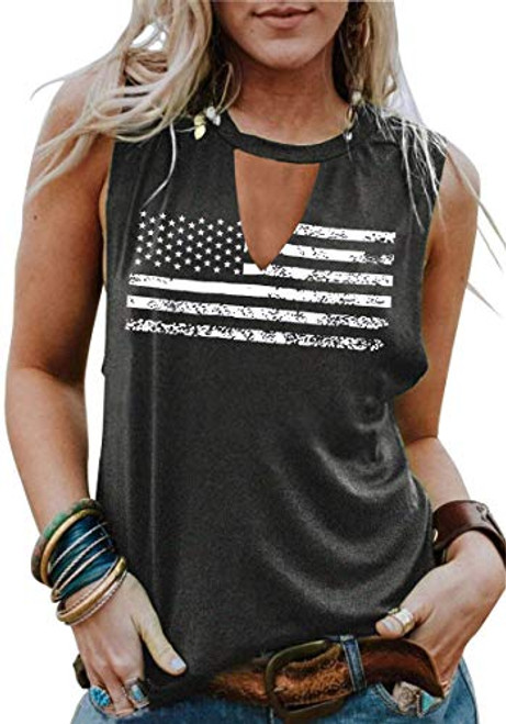 American Flag Tank Tops Women Patriotic Shirt USA Flag Stars Stripes Print Sleeveless T-Shirt 4th of July Tee Tops -Grey2- Medium-