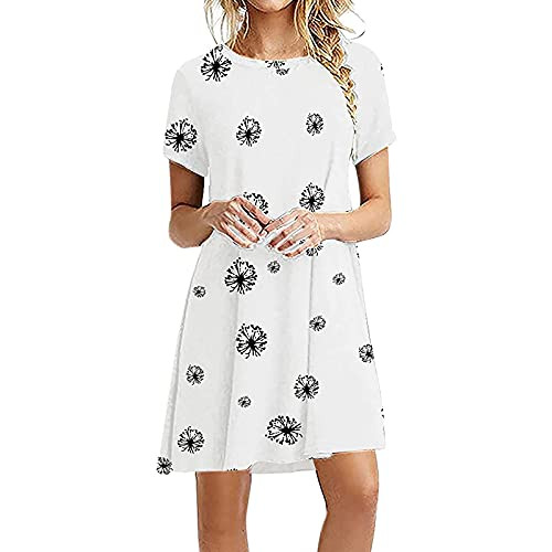 Women's Summer Mini Dress O-Neck Short Sleeveless Snowflake Pattern Knee-Length Loose Dress Fashion Casual Daily Mini Dress White Women's Summer Mini Dress O-Neck Short Sleeveless Snowflake Pattern Knee-Length Loose Dress Fashion Casual Daily Mini Dress White