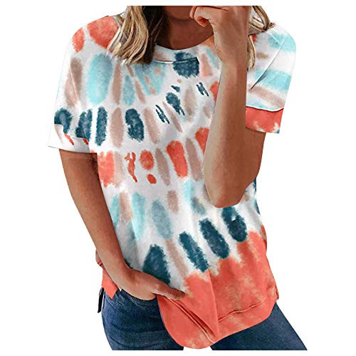 Lingbing Summer Tops for Women Short Sleeve Tops Tie-Dye Gradient T-Shirts Loose Summer Casual Tee Shirt Pullover Tops Orange