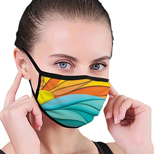 Comfortable Windproof mask-Sun- Abstract Sunset and Sunrise Concept with Ocean Sea Waves Backdrop-Turquoise Orange and Yellow-Printed Facial Decorations for Man and Woman