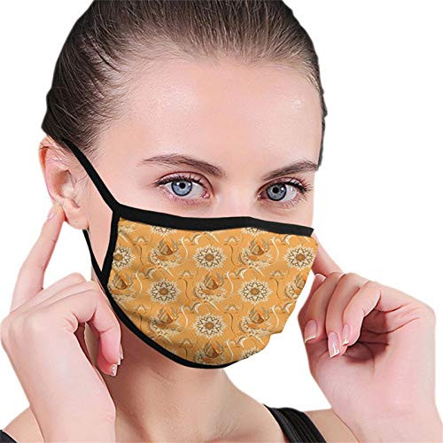 Comfortable Printed Windproof mask Tan and Brown- Ornamental Ottoman Garden Pattern with Tulips and Blossoming Flowers-Orange Tan Brown Facial decorations for adult