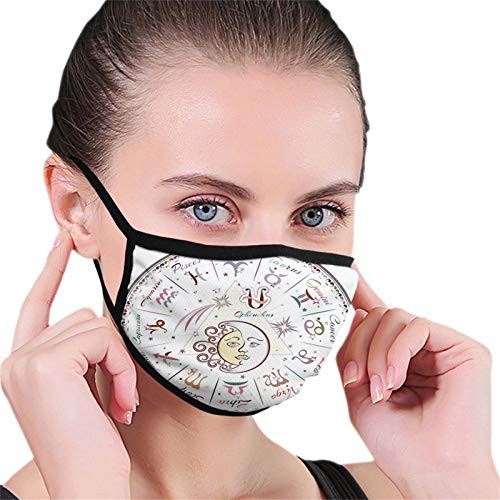 Comfortable Printed Windproof mask Zodiac- Western Chart with All Signs Aries Virgo Leo Taurus Libra Mystique Fate Calendar-Multicolor Facial decorations for adult