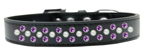 Unconditional Love Sprinkles Pearl  and  Purple Crystals Dog Collar44- Black - Size 20
