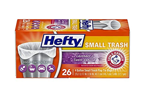 Hefty Small Garbage Bags- Flap Tie- Lavender  and  Sweet Vanilla Scent- 4 Gallon- 26 Count