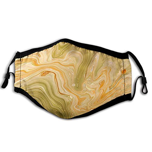 Windproof Activated Carbon mask-Marble- Antique Ottoman Art Ebru Turkish Marbling Modern Artwork-Orange Olive Green Sand Brown-Printed Facial decorations for Unisex adult Seniors