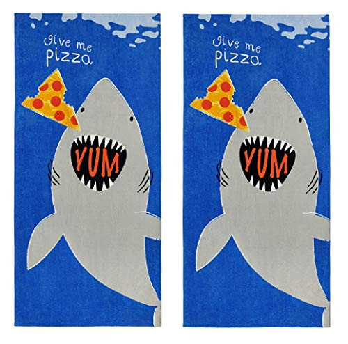 Kaufman - Printed Beach Towels for Kids- 100 percent Absorbent Cotton- 30'' x 60''- Set of Two Kids Towels- 2-PK -Shark BITE-