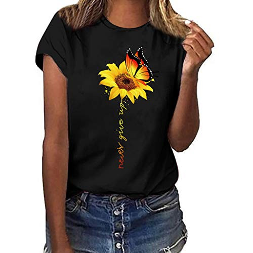 Meikosks Womens Sunflower Print Tops Crewneck Short Sleeve Blouses Summer Casual T Shirt Black Meikosks Womens Sunflower Print Tops Crewneck Short Sleeve Blouses Summer Casual T Shirt Black