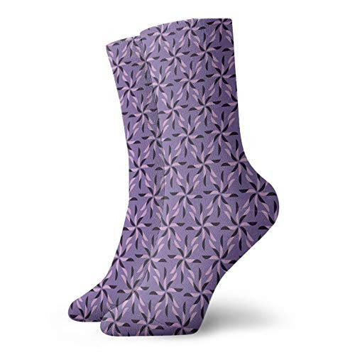 Geometric Fashion Compression Socks-Blossoming Flowers With Birth Of Nature-Performance Polyester Cushioned Athletic Crew Socks for Running-Athletic-Dark Purple Violet Lilac -12 inch